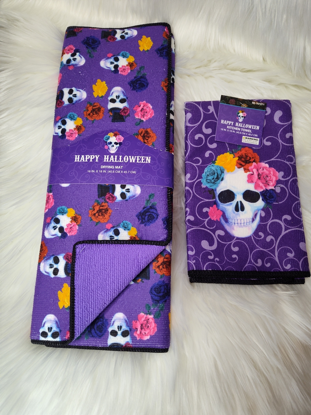 Purple Skull Drying May And Dish Towel Set